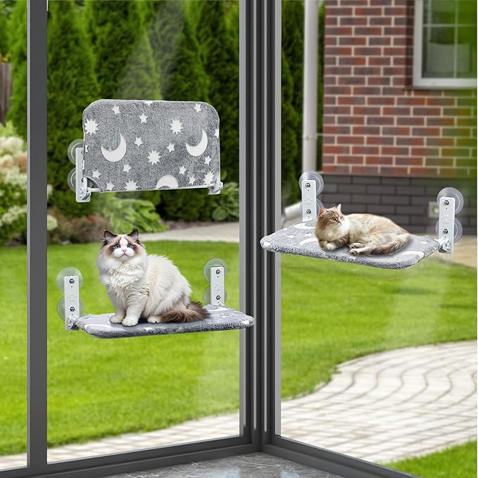 Cat Window Perch Glow in The Dark Cordless Foldable Pet Hammock Bed, Glowing Stars & Moon Pattern Window Hammock for Overlooking for Large Cats