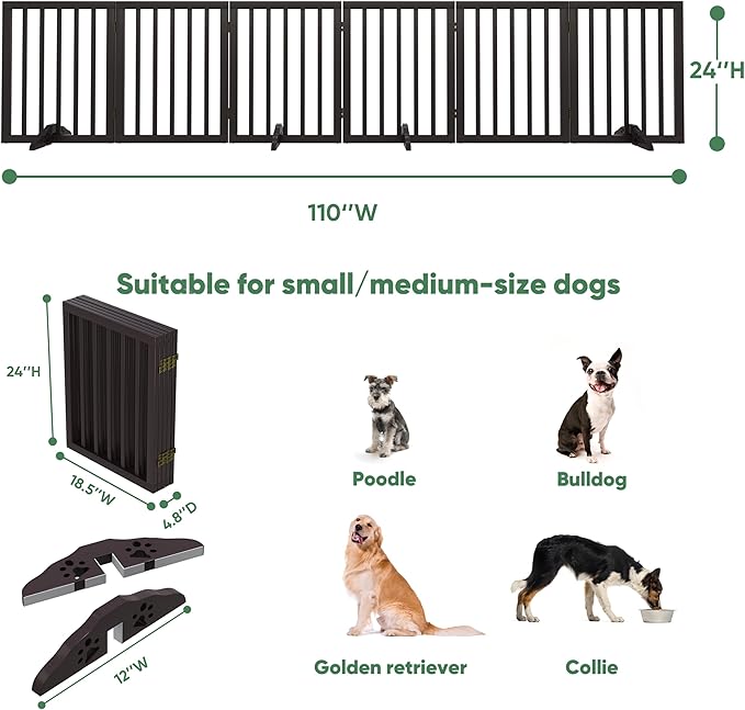 Brown Freestanding Foldable Pet Gate - 6 Panels, Metal Support Feet, Room Divider for Doorways & Bedroom
