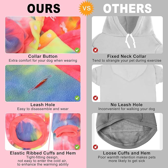 BEAUTYZOO Tie Dye Dog Hoodie Sweaters for Small Medium Size Dogs Girls Boys- Premium Quality, Ultra Soft, Superior Comfort Fit,Breathable Fleece Hooded Sweatshirt- Cold Weather Pet Clothes Winter Coat