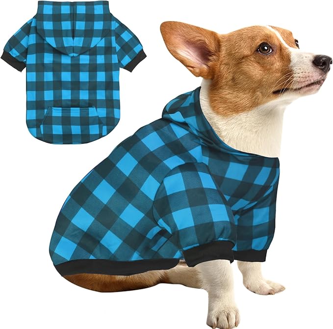 GreenJoy Plaid Dog Sweaters Hoodies Sweatshirts for Dogs Cats, Warm and Soft Cold Weater Coats for Christmas (Blue, X-Small)