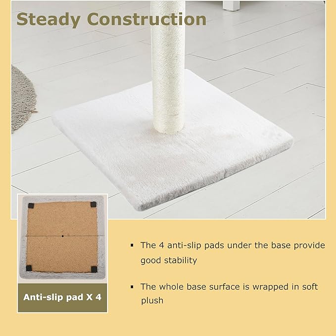 Dimaka 34" Height Tall Cat Scratching Post, Claw Scratcher with Sisal Rope and Covered with Soft Smooth Plush, Vertical Scratch [Full Strectch] Cats (Beige, 34 inches for Large Cats)