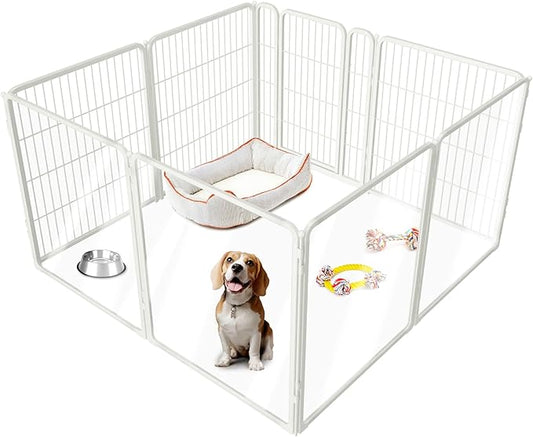 FXW Homeplus Unleashed Indoor Dog Playpen - Stress-Free and Safe Play, Heavy Duty 32 Inch 4 Acrylic Panels + 4 Wire Panels Dog Pen for Small and Medium Dogs, White│Patented