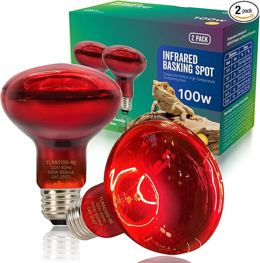 FLSNT 2 Pack Reptile Red Heat Lamp Bulbs,100W Infrared Basking Spot Light for Turtles, Leopard Gecko, Ball Python, Bearded Dragon, Chicken