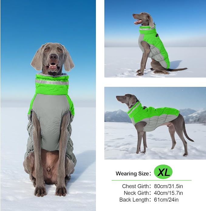 Warm Dog Jackets for Large Dogs, Waterproof Dog Coat with Harness Built in, Zipper Clousure, Fleece Lining for Cold Weather Outdoor Walks, Pet Snowsuit for Shiba Inu, French Bulldog - L