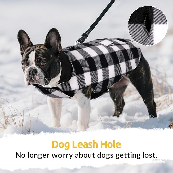 ASENKU Dog Winter Coat, Fleece Doggie Jacket Plaid Reversible Vest Waterproof Windproof Cold Weather Clothes for Small Medium Large Dogs (White, XL)