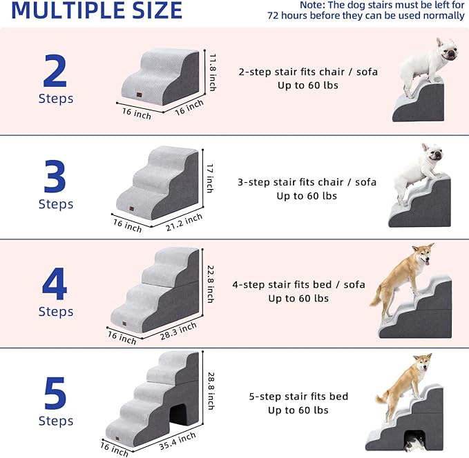 Pettycare Dog Stairs Ramp for High Beds and Couch,Curved Dog Steps for Small Pets, Pet Stairs Non-Slip Balanced Portable Puppy Ramp Indoor, 4 Steps,Grey