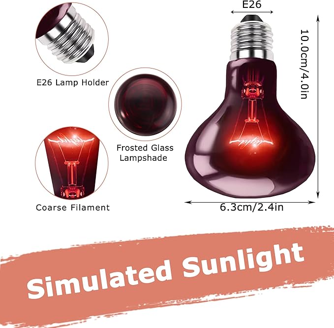 60W Infrared Red Heat Lamp – Perfect Basking Spot Bulb for Lizards, Bearded Dragons, Snakes & Chickens; Efficient Red Heat Emitter for Brooders and Terrariums, E26 Base | 2 Pack