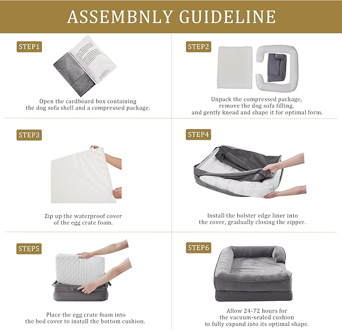 Bedfolks Orthopedic Dog Bed, Waterproof Dog Sofa Bed for Extra Large Dogs, Egg Foam Pet Couch Bed with Removable Washable Cover and Nonslip Bottom, Dark Grey