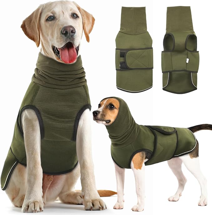 Anxiety Calming Hoodie for Dogs - Breathable Jacket Vest Coat for Thunderstorms, Fireworks, Vet Visits, Separation - Adjustable With Noise Block & Ear Protection Recovery - 2XL, Green
