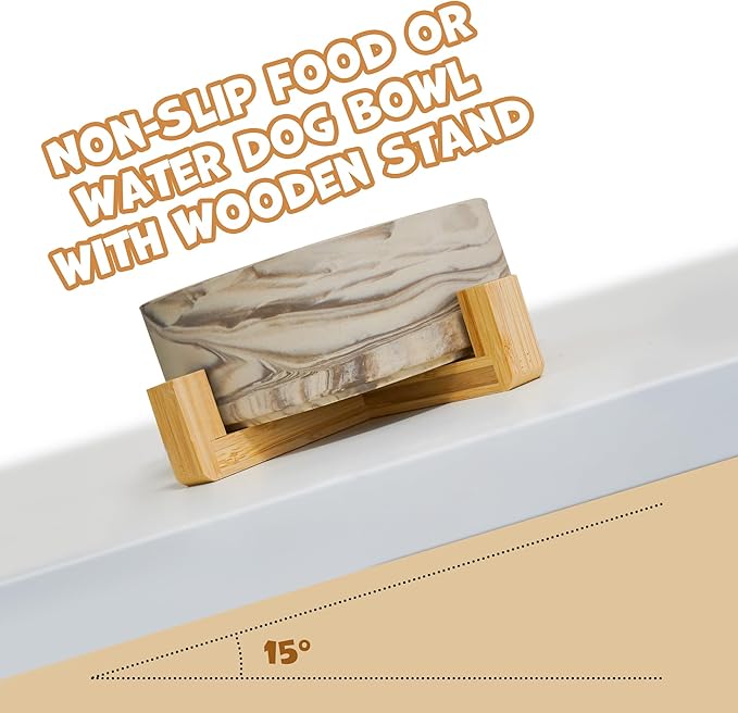 YOBRO Large Dog Bowl with Stand, 8" Non-Slip Ceramic Food or Water Bowl for Large Breed Dogs, Wide Open for Multiple Dogs, Modern Marble Design, Brown