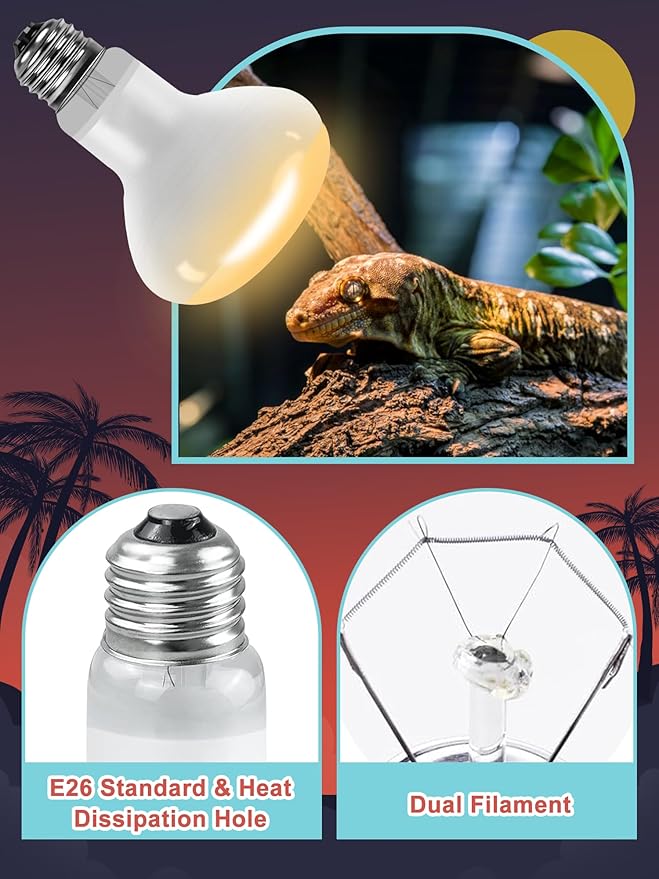 Heat Lamp Combo, 100W UVA Daylight Reptile Heat Lamp Bulb and 26W Desert 10.0 UVB Light for Reptiles, Energy Saving UVB Bulb, Infrared Light Basking Light for Bearded Dragon, Turtle and Lizard