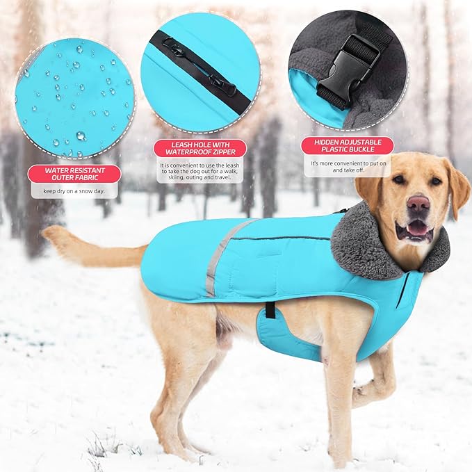 Doglay Dog Coat, Waterproof Dog Jacket Pet Winter Coat for Cold Weather with Thicken Furry Collar, Reflective Puppy Winter Jacket Warm Fleece Lining for Small Medium Large Pets