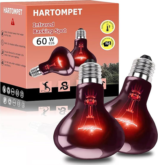 60W Infrared Red Heat Lamp – Perfect Basking Spot Bulb for Lizards, Bearded Dragons, Snakes & Chickens; Efficient Red Heat Emitter for Brooders and Terrariums, E26 Base | 2 Pack