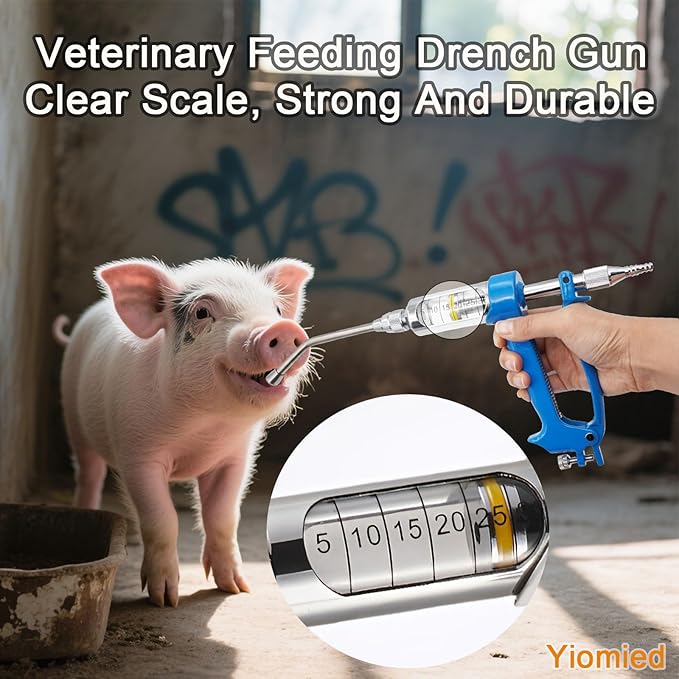 30ML Veterinary Metal Feeding Gun, Continuous Drench Gun Dosing Device Veterinary Adjustable Medicine Dispenser Husbandry Autonomous Feeding Tool, for Pig Cow, Sheep, Horse (Blue, 30ML No Bottle)