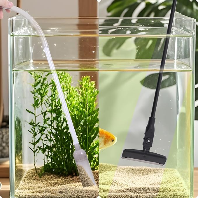 Aquarium Cleaning Kit - Fish Tank Gravel Vacuum Cleaner & Algae Scraper for Glass Tanks, Easy Water Change & Algae Removal for Freshwater & Saltwater Tanks, Maintain Clear & Healthy Water