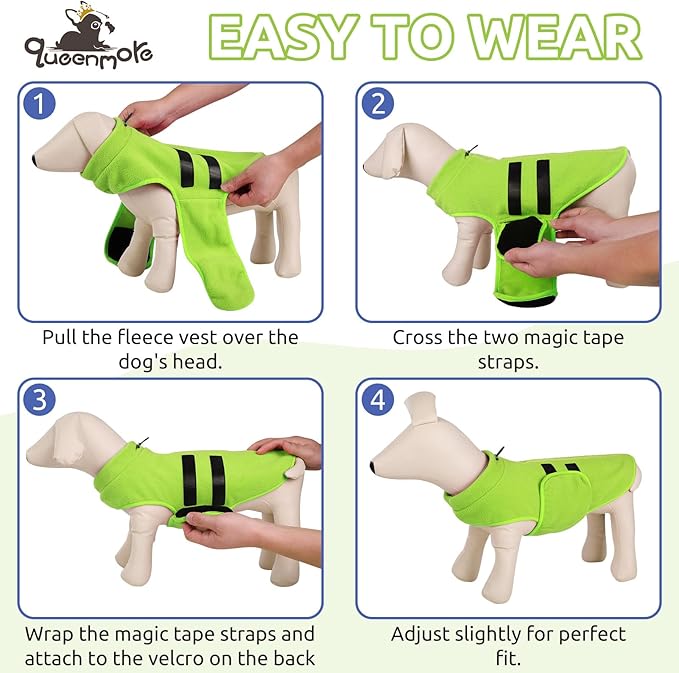 Queenmore Small Dog Sweaters, Soft Fleece Vest Pullover Pet Jacket with Leash Hole, Warm Winter Dog Clothes Cold Weather Doggy Dachshund Sweater for Small Dogs Cats Boy or Girl (Green, XS)