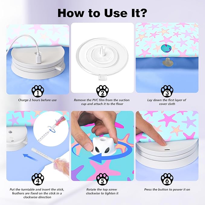 Interactive Cat Toys for Indoor Cats, Rechargeable Hide and Seek Cat Toy with Moving Concealed Feathers, Touch Activated Kitten Toys Cat Exercise Toys, Blue Purple Cover