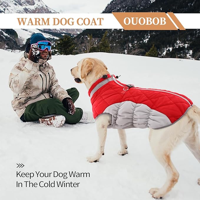 Dog Jackets for Medium Dogs,Medium Dog Coat,Warm Pet Winter Coat Zip Up Back,Waterproof Dogs Jacket with D-Ring,Pet Cold Weather Coats with Fleece Lined, Snowsuit Pug Boston Terrier,Red,M