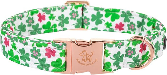 Elegant little tail St Patrick's Dog Collar, Green Clover Pet Collar Cotton Holiday Pet Collar Cute Puppy Collar Adjustable Pet Dog Collars for Medium Dogs