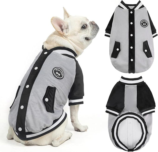 BEAUTYZOO Dog Hoodie for Small Medium Dogs, Fall Winter Warm Dog Clothes for Puppy S M Sized Dogs Girl Boy, Pet Sweater Hoodies Baseball Sweatshirt Jacket Bulldog Pitbull Cat Clothing Coat- Grey