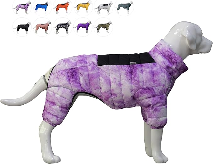 Lovelonglong Dog Coat Dog Warm Jacket, 4 Legs Covered Waterproof Windproof Reflective Warm Dog Vest, Zippered Adjustable Outdoor Dog Snow Jacket for Small Medium Large Dogs micai-Purple L