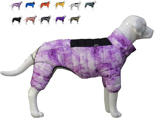 Lovelonglong Dog Coat Dog Warm Jacket, 4 Legs Covered Waterproof Windproof Reflective Warm Dog Vest, Zippered Adjustable Outdoor Dog Snow Jacket for Small Medium Large Dogs micai-Purple L