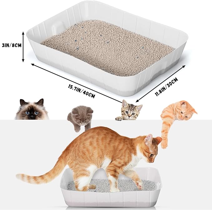 Bokon 25 Pcs Disposable Litter Boxes for Cats Plastic Cat Litter Tray Large Kitten Pan for Kitty Rabbit Guinea Pig Hamster Pets Supplies Travel Home Toilet, 15.7 x 11.8 x 3 Inches(White)