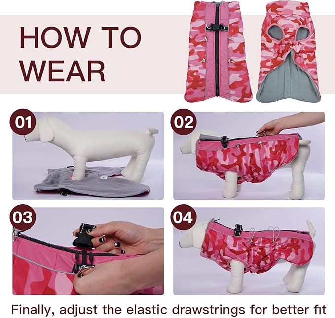 Dog Coat Winter Warm Dog Jackets for Large Dogs Reflective Snowsuit with Harness Fleece Dogs Snow Jacket Waterproof Pet Clothes for Cold Weather