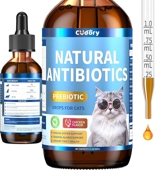 Natural Antibiotics for Cats, Cat Antibiotics Nutritional Supplements for Skin Issue, Itch Relief, Natural Herbal Supports for Cats All Breeds and Ages-Chicken Flavor | 2 fl oz