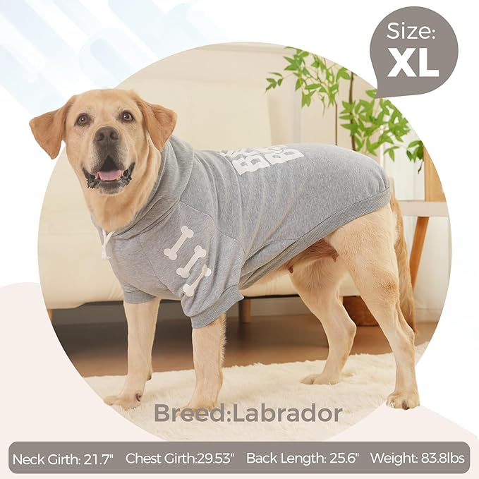 BINGPET Bad to The Bone Dog Sweater with Hood and Leash Hole,Warm Fleece Dog Hoodie & Winter Coat for Small to Large Dogs,Cold Weather Pet Clothes(Large)