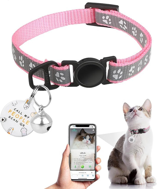 Cat Collar Breakaway with QR Code Name Tag, Reflective Kitten Collars with Bell, Cat ID Tag personalized, Ultra-Durable, Adjustable, Quick Release, Fits Most Girl Boy Small Large Cats (8''-13.3'')