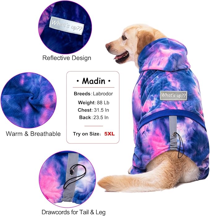 Dog Hoodies Winter Coat for Large Medium Dogs, Pullover 7 Legs Warm Coat Hooded Sweatshirt, Fleece Hoodie for Cold Weather (Bandhnu Pink, 7X-Large)
