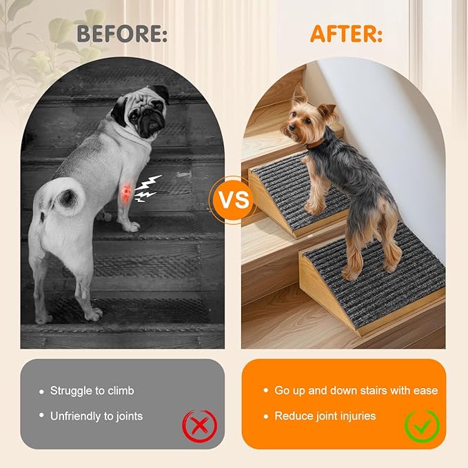 Dog Ramp for Stairs, Non-Slip Dog Stairs, Low-Angled Pet Ramps for Small Dogs and Cats, Medium Dogs, Step and Stair Assist for Injured and Older Pet, Walnut, 2 Pack