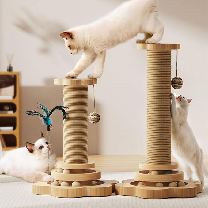 Cat Scratching Post 20'' Tall Cat Scratching Post for Indoor Cats Adults with Hanging Ball and Interactive Wooden Ball Sisal Rope Cats Scratch Post