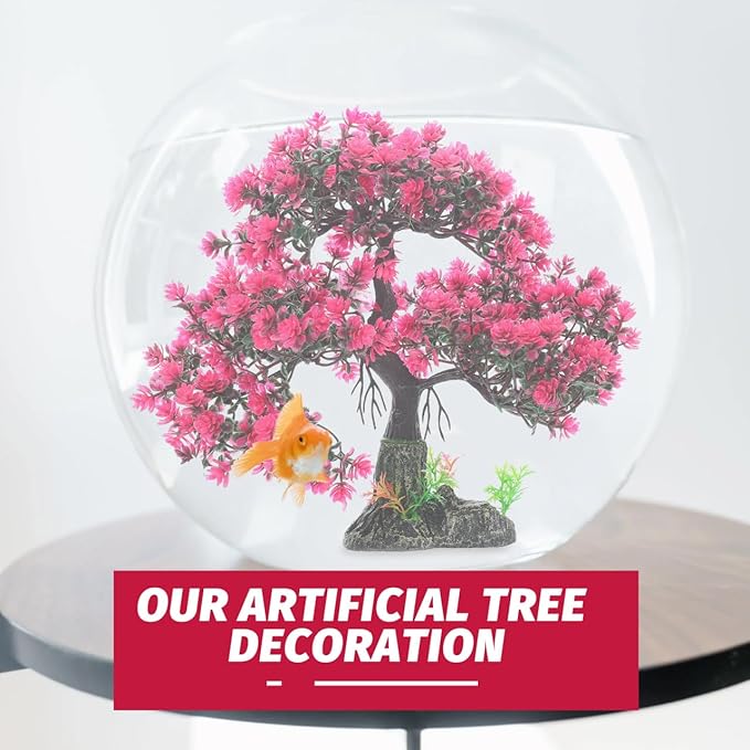 Fish Tank Plants Artificial Aquatic Plant Fish Tank Decorations Betta Accessories Aquarium Bonsai Tree with Base,10.23 X 10.23 X 2.16 Inches