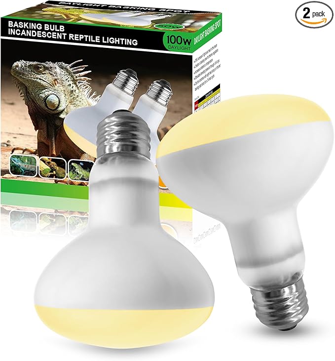 Reptile Heat Lamp Bulbs, 2-Packs 75W 3000H Heat Bulb with E26 Socket, UVA Basking Light for Bearded Dragons/Lizards/Turtles/Geckos/Snakes/Chameleons with Natural Sunlight Simulation