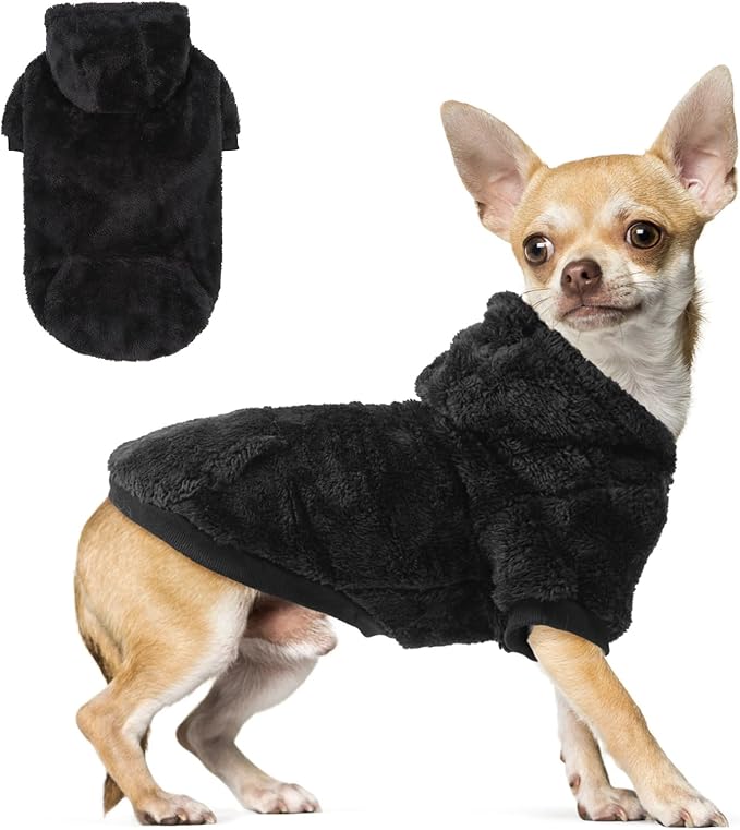 SCENEREAL Fuzzy XS Sweater/Hoodie for Small Dogs, Fleece Warm Sweatshirt With Pocket, Extra Small Chihuahua Clothes for Winter/Fall, Cute Male/Female Outfit