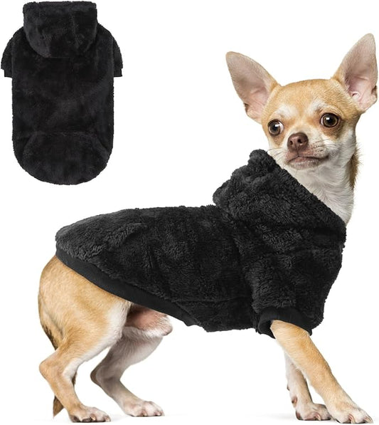 SCENEREAL Fuzzy XS Sweater/Hoodie for Small Dogs, Fleece Warm Sweatshirt With Pocket, Extra Small Chihuahua Clothes for Winter/Fall, Cute Male/Female Outfit
