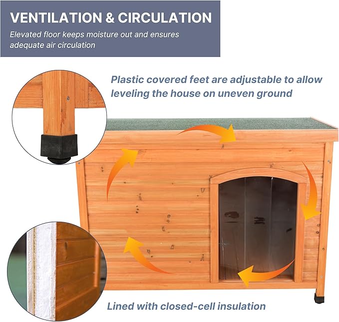 TRIXIE Natura Classic Insulated Weatherproof Dog House with Plastic Door Flap, Hinged Roof, Adjustable Legs, Largeoor Flap, Flat Hinged Roof, Adjustable Legs, Brown, Large