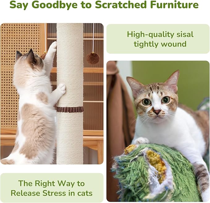 Scratcher Posts for Adults Cats - 33" Tall Cat Scratching Post, Premium Sisal Post for Kittens, Cat Scratcher Tree with Reinforced Stable Base and Interactive Wooden Ball (Green)