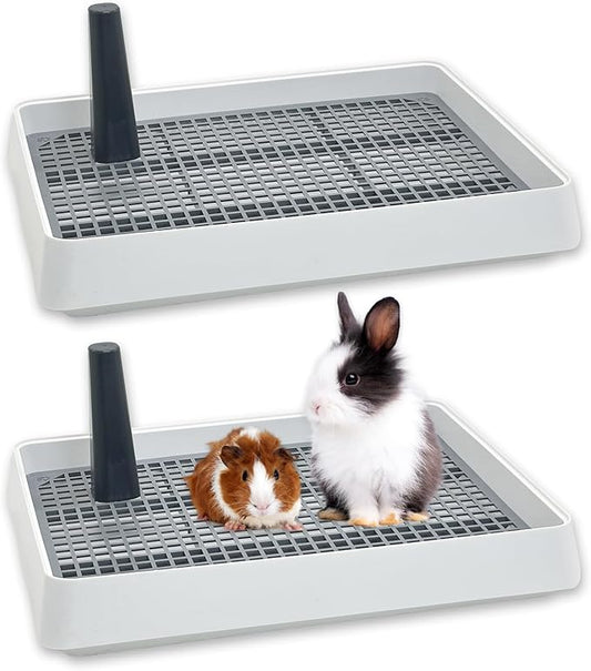 Fhiny Rabbit Litter Box for Cage, 2 PCS Guinea Pig Potty Box with Grid Bunny Litter Tray Small Animals Potty Trainer Ferret Corner Toilet for Bunny Guinea Pig Chinchilla Ferret Hedgehog Rats