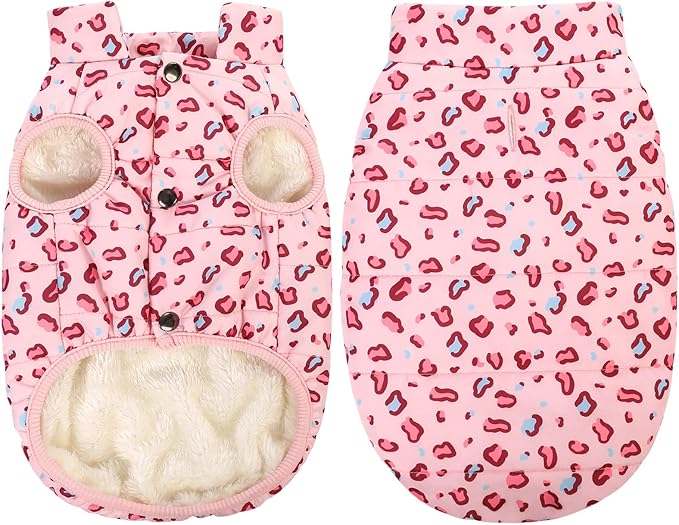 ASENKU Windproof Winter Coat - Waterproof Jacket, Warm Vest for Dogs - Cold Weather Pet Apparel With 2 Layers Fleece Lined for Small Medium Large Dogs (Pink Leopard, 2XL)