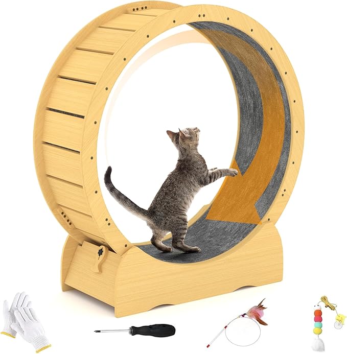 41" Cat Wheel,cat Wheels for Indoor Cats,Noise-Free Pet Fitness Toy，Safety Treadmill with Lock Minimized Gap Design，to Reduce Boredom & Anxiety - Easy Assembly