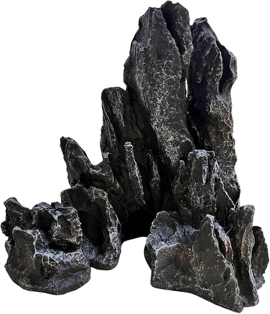 AnRui Aquarium Mountain Artificial Jagged View Stone Decorations Resin Betta Cichlids Hideaway Rock Aquascaping Hiding Cave Hermit Crab Hideout Ornaments (Small)