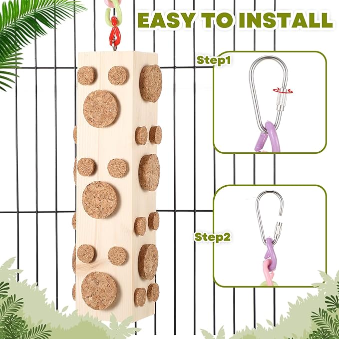 2 Pcs Bird Parrot Chew Toys Wooden Foraging Hanging for Birds Parrots Cork Stopper Toys Cage Woodpecker Feeding Toy for Macaws, Small Parakeets Conure Budgies Finches Cockatiel