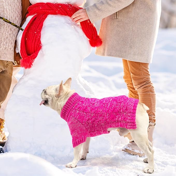 KOOLTAIL Thermal Knitted Dog Sweater for Small Medium Large Dogs, Turtleneck Cable Knit Doggy Winter Coat Warm Clothes Sweatshirt Outfits for Cold Weather,Pullover Pet Jumper for Puppy Cats Rose XL