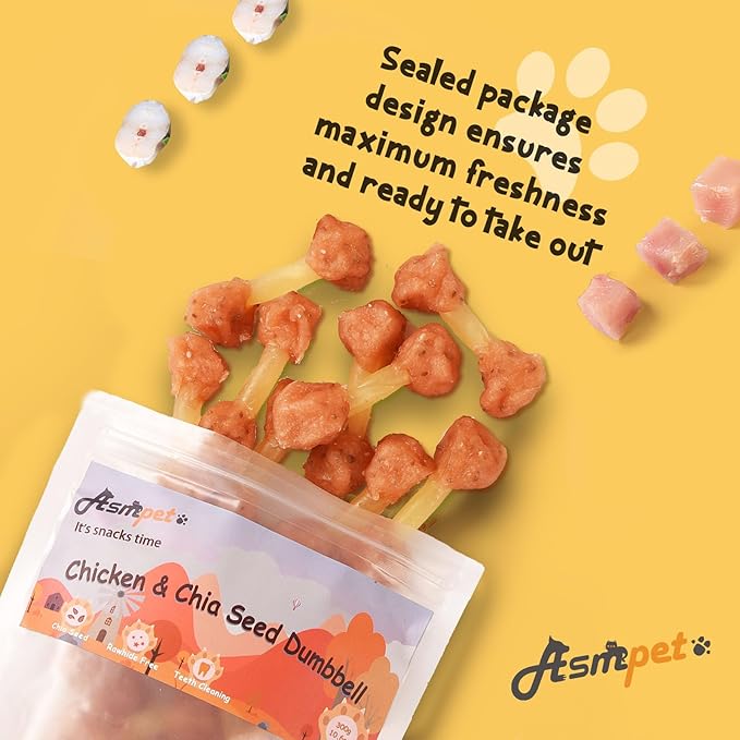 ASMPET Dog Treats Chews, Chicken Wrapped Cod Dumbbell, Rawhide Free & Grain Free Chewy Training Snacks