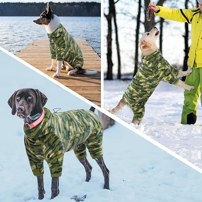 ROZKITCH Dog Winter Coat Soft Fleece Pullover Pajamas, Pet Windproof Warm Cold Weather Jacket Vest with Luminous Zipper, Jumpsuit Apparel Outfit Clothes for Small Medium Large Dog Camo S