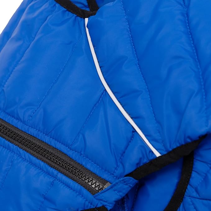 Dog Coat Dog Warm Jacket, 4 Legs Covered Waterproof Windproof Reflective Warm Dog Vest, Zippered Adjustable Outdoor Dog Snow Jacket for Small Medium Large Dogs Blue XXL