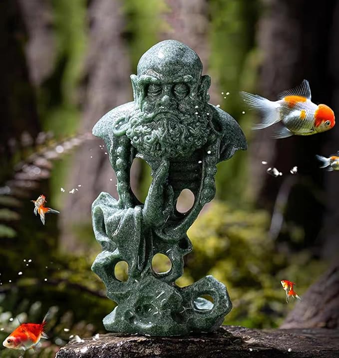 livelyfish Meditating Buddha Statue Fish Tank Zen Buddha Statues Sandstone Thinker Figurines for Aquarium Garden Home Decorations, Gift (E-S)